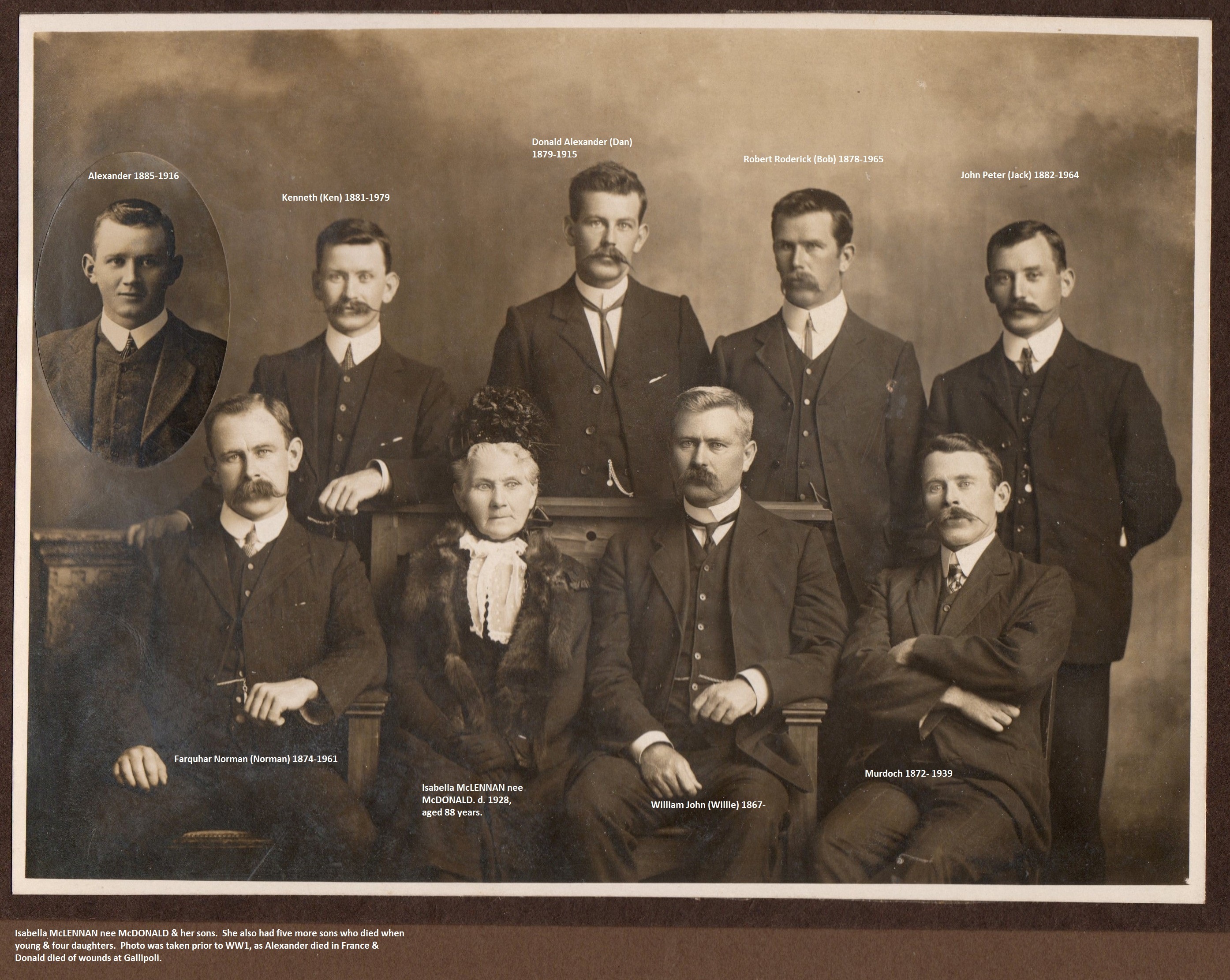 Photo of photos/Isabella McLennan (nee McDonald d1928) & sons